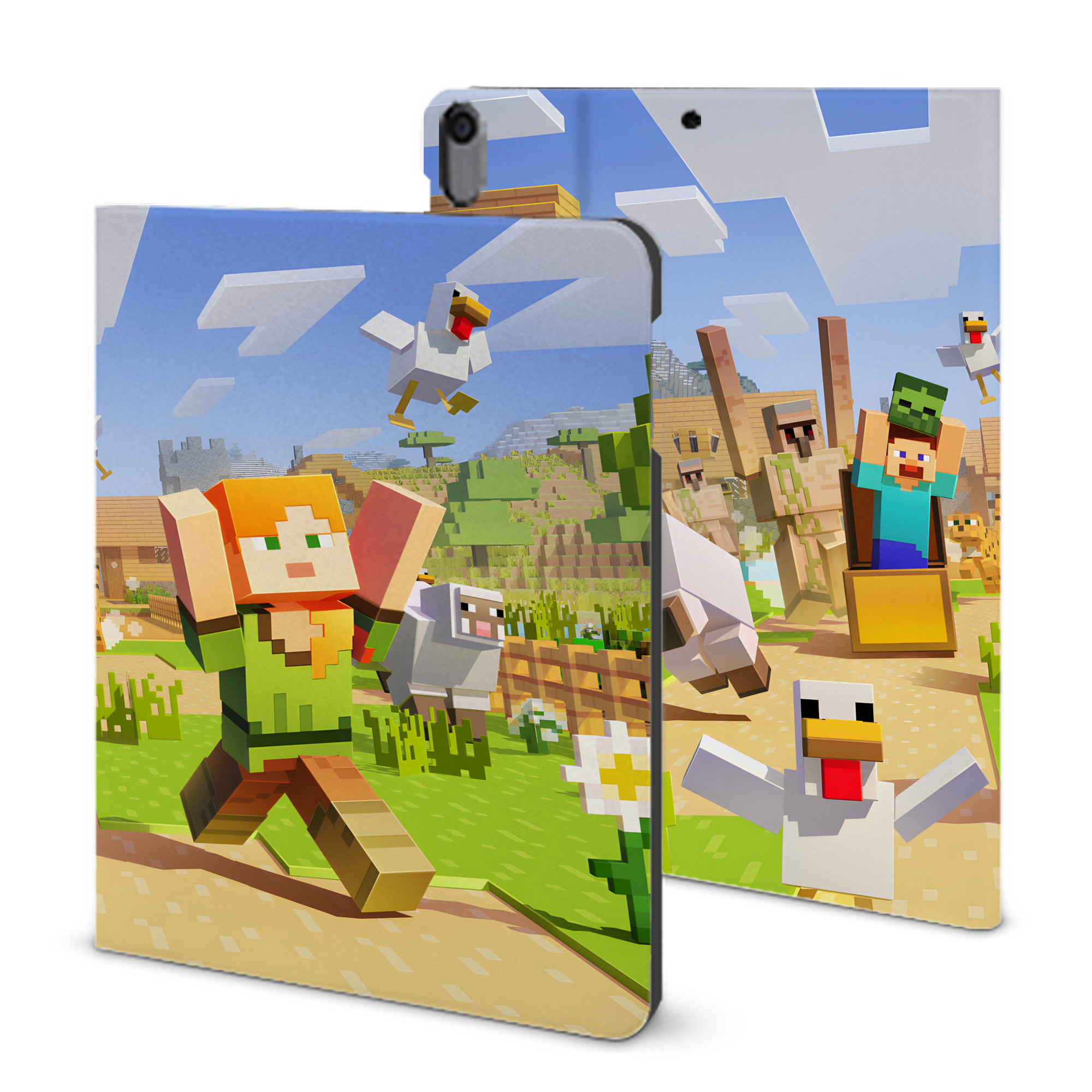 （画像用） マインクラフト ブロックの世界 Minecraft MC Block world IPad ケース ブック型 PUレザー TPU 耐衝撃 軽量 薄型 ペン収納なし 全面保護 IPad 各モデル対応